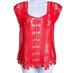 Roommates Women’s Sz Medium Orange Floral Short Sleeve Crochet Top